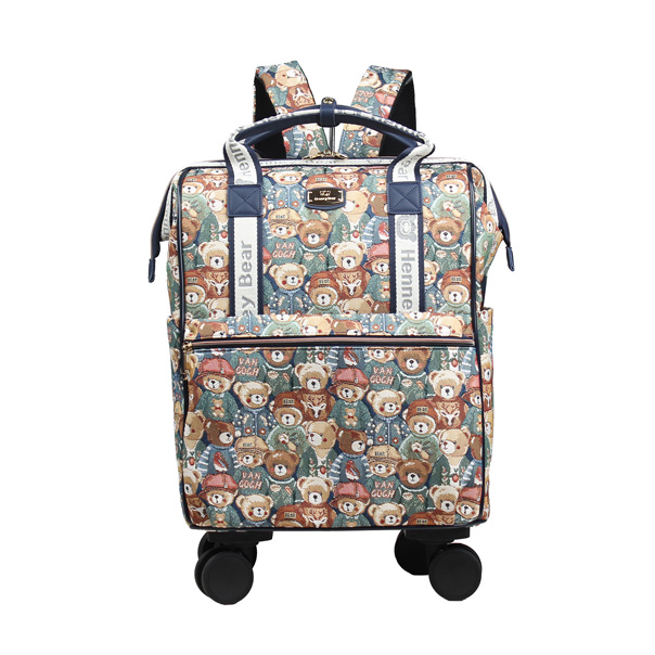 Green Bear Teddy Tapestry Rolling Travel Backpack