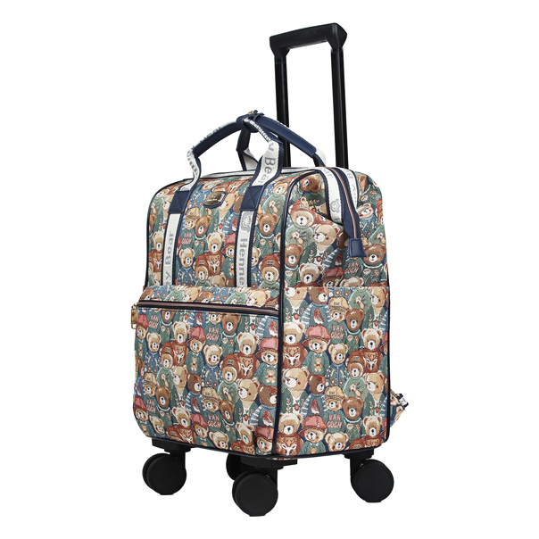 Green Bear Teddy Tapestry Rolling Travel Backpack