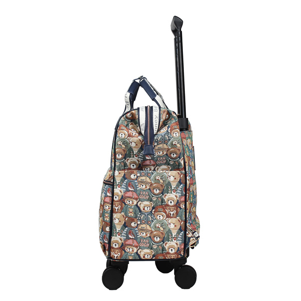 Green Bear Teddy Tapestry Rolling Travel Backpack