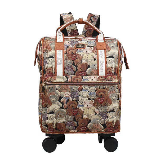 Teddy Bear Tapestry Rolling Backpack