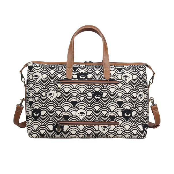 Vincent Bear Black White Wave Tapestry Travel Duffle Bag