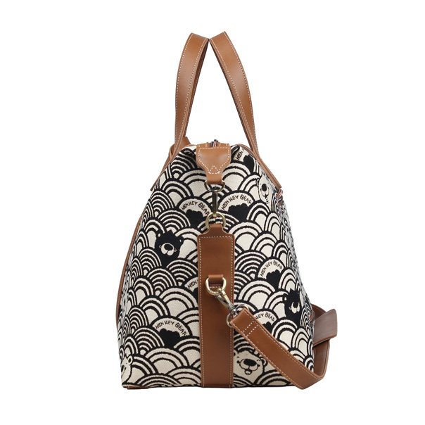 Vincent Bear Black White Wave Tapestry Travel Duffle Bag