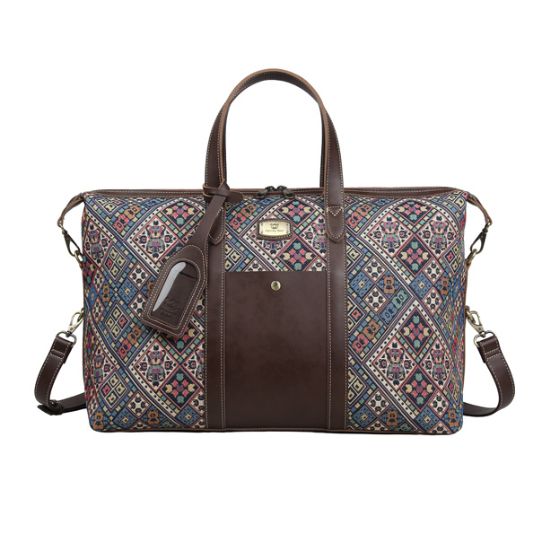 Vincent Bear Vintage Check Tapestry Travel Bag