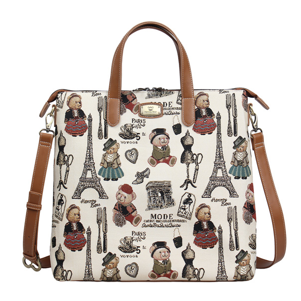 Paris Bear Tapestry Tote Shoulder Bag