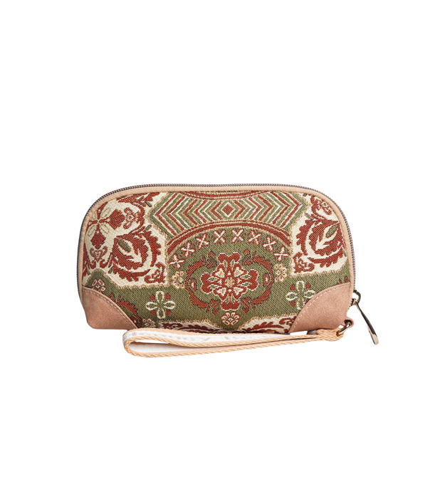 Peony Flower Green Tapestry Zip Pouch