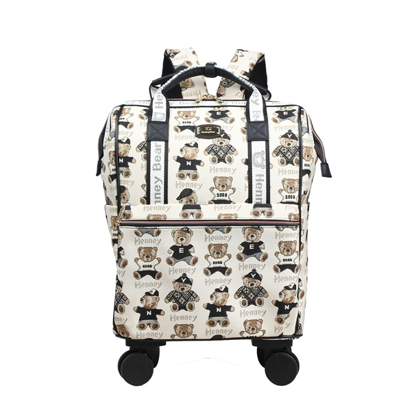 Teddy Tapestry Rolling Travel Backpack with Wheels