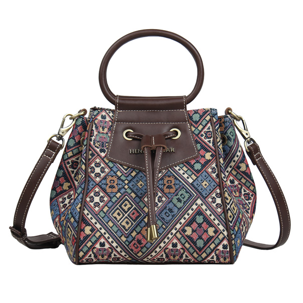 Vintage Check Tapestry Bucket Shoulder Bag