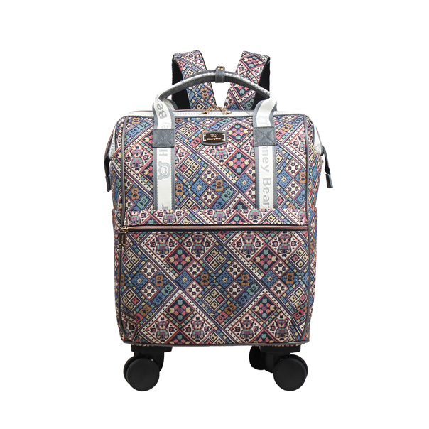 Vintage Check Tapestry Rolling Backpack