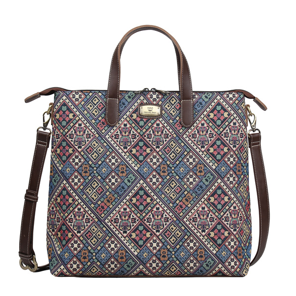 Vintage Check Tapestry Tote Shoulder Bag